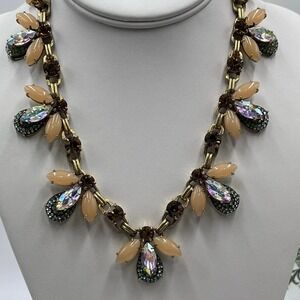J. Crew Firefly Crystal
AB Peach Topaz Green Collar Statement Floral Necklace